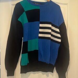 Vintage 80s Retro Geometric Print Cotton Oversized Crewneck Sweater